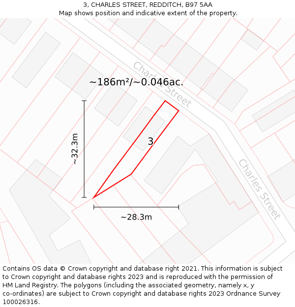 3, CHARLES STREET, REDDITCH, B97 5AA: Plot and title map