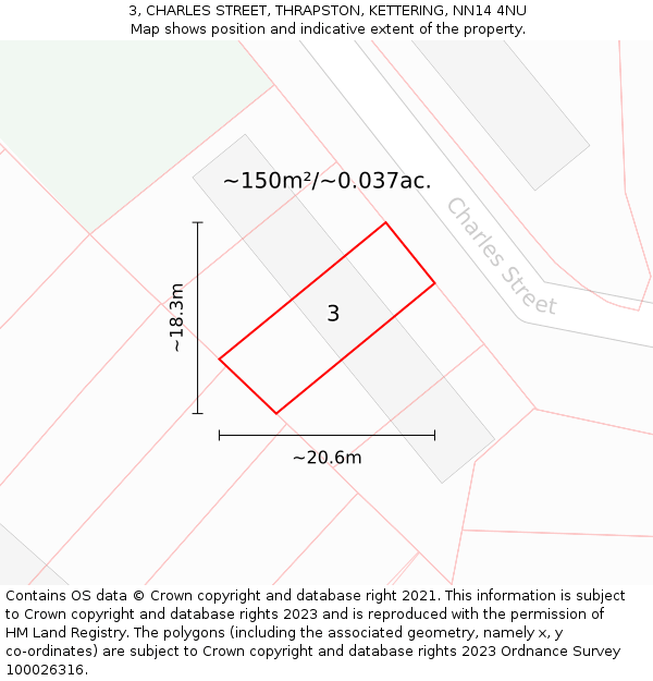 3, CHARLES STREET, THRAPSTON, KETTERING, NN14 4NU: Plot and title map