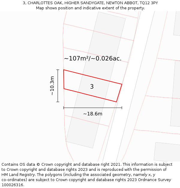 3, CHARLOTTES OAK, HIGHER SANDYGATE, NEWTON ABBOT, TQ12 3PY: Plot and title map