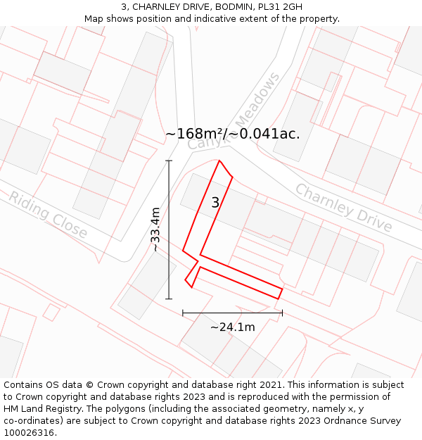 3, CHARNLEY DRIVE, BODMIN, PL31 2GH: Plot and title map