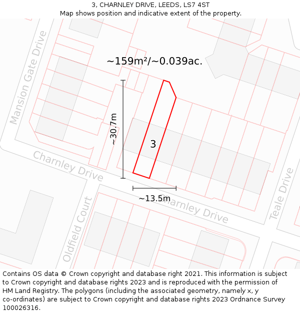 3, CHARNLEY DRIVE, LEEDS, LS7 4ST: Plot and title map