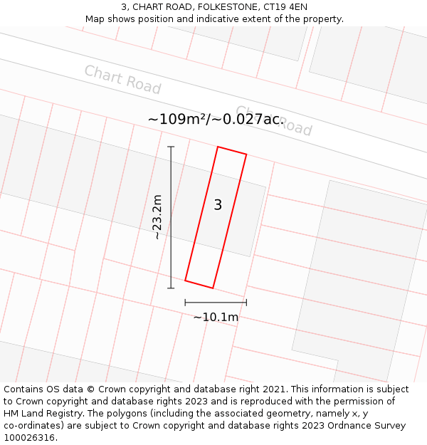 3, CHART ROAD, FOLKESTONE, CT19 4EN: Plot and title map