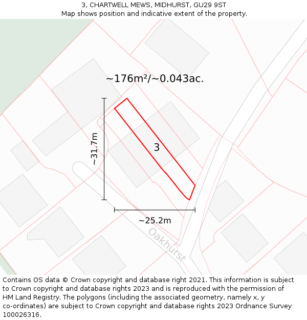 3, CHARTWELL MEWS, MIDHURST, GU29 9ST: Plot and title map
