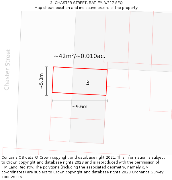 3, CHASTER STREET, BATLEY, WF17 8EQ: Plot and title map