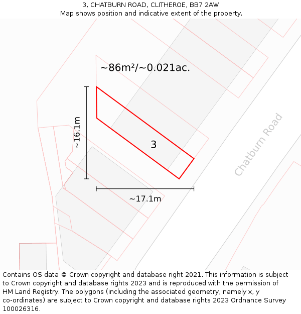3, CHATBURN ROAD, CLITHEROE, BB7 2AW: Plot and title map