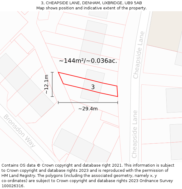 3, CHEAPSIDE LANE, DENHAM, UXBRIDGE, UB9 5AB: Plot and title map