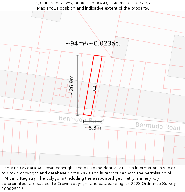 3, CHELSEA MEWS, BERMUDA ROAD, CAMBRIDGE, CB4 3JY: Plot and title map