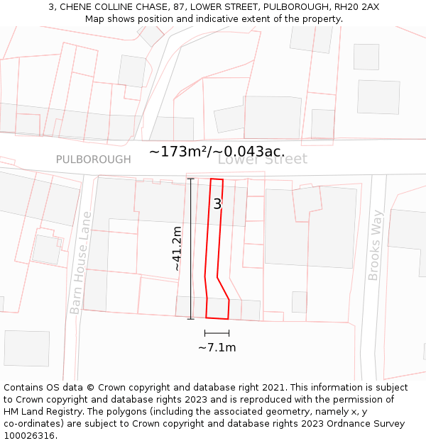 3, CHENE COLLINE CHASE, 87, LOWER STREET, PULBOROUGH, RH20 2AX: Plot and title map