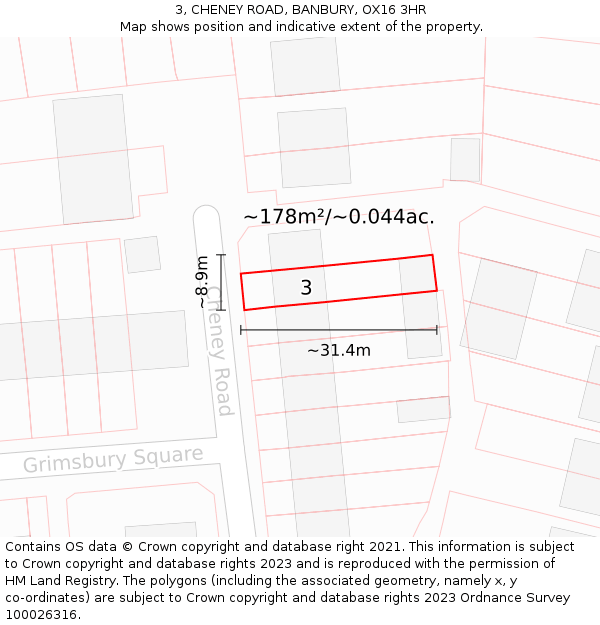 3, CHENEY ROAD, BANBURY, OX16 3HR: Plot and title map