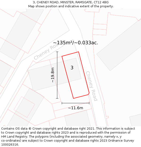 3, CHENEY ROAD, MINSTER, RAMSGATE, CT12 4BG: Plot and title map