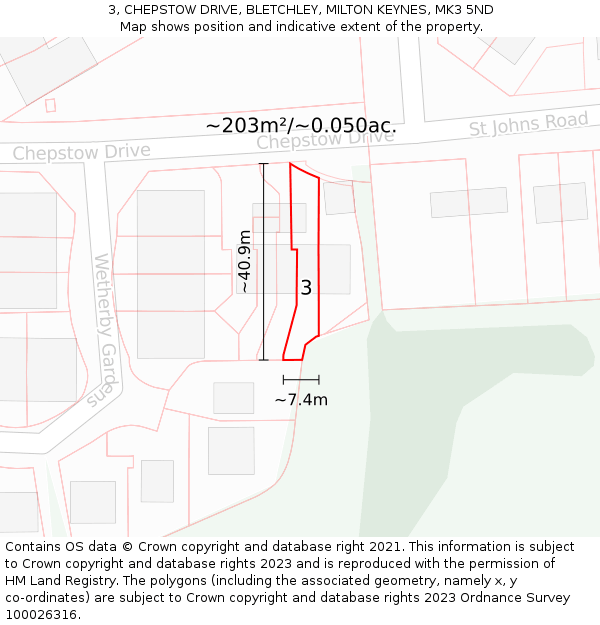 3, CHEPSTOW DRIVE, BLETCHLEY, MILTON KEYNES, MK3 5ND: Plot and title map