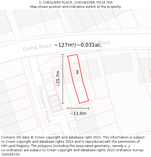 3, CHEQUERS PLACE, CHICHESTER, PO19 7EA: Plot and title map