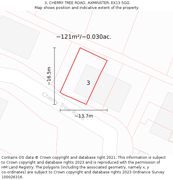 3, CHERRY TREE ROAD, AXMINSTER, EX13 5GG: Plot and title map