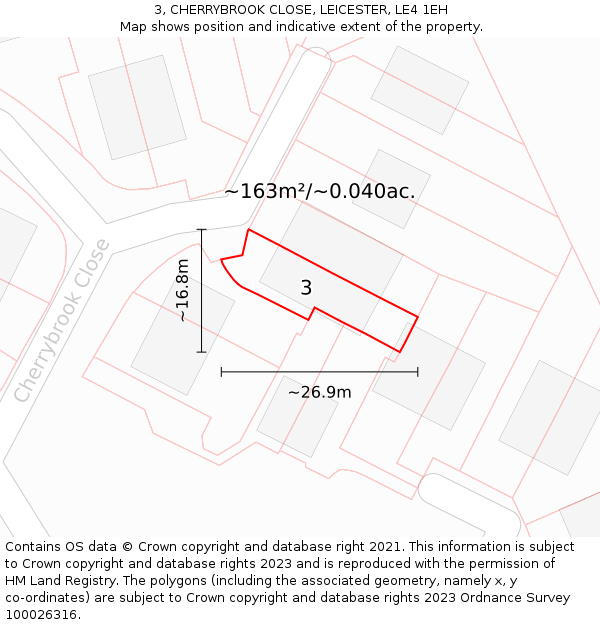 3, CHERRYBROOK CLOSE, LEICESTER, LE4 1EH: Plot and title map