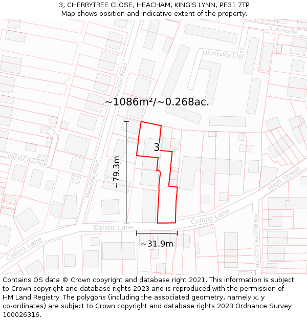 3, CHERRYTREE CLOSE, HEACHAM, KING'S LYNN, PE31 7TP: Plot and title map