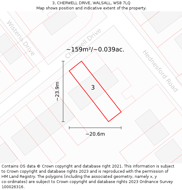 3, CHERWELL DRIVE, WALSALL, WS8 7LQ: Plot and title map