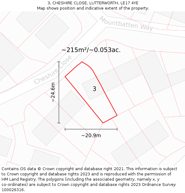 3, CHESHIRE CLOSE, LUTTERWORTH, LE17 4YE: Plot and title map