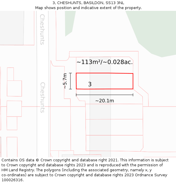 3, CHESHUNTS, BASILDON, SS13 3NL: Plot and title map