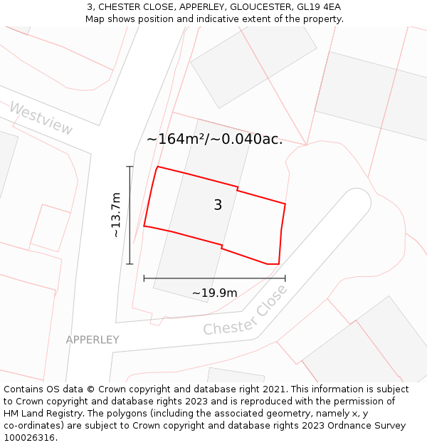 3, CHESTER CLOSE, APPERLEY, GLOUCESTER, GL19 4EA: Plot and title map