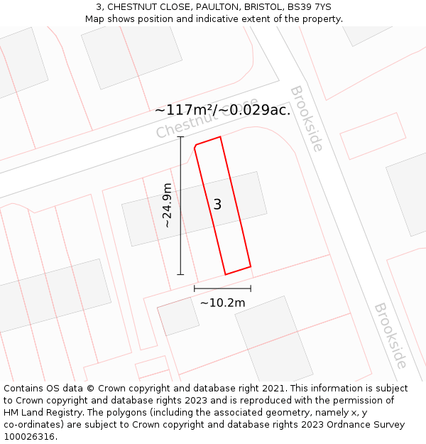 3, CHESTNUT CLOSE, PAULTON, BRISTOL, BS39 7YS: Plot and title map