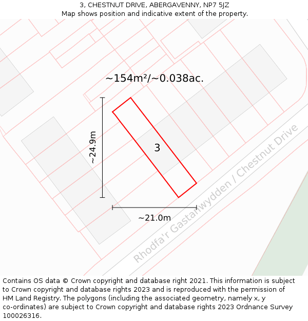 3, CHESTNUT DRIVE, ABERGAVENNY, NP7 5JZ: Plot and title map