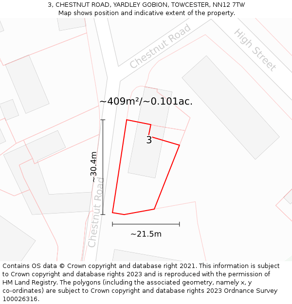 3, CHESTNUT ROAD, YARDLEY GOBION, TOWCESTER, NN12 7TW: Plot and title map