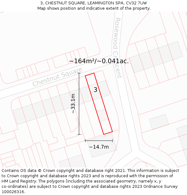 3, CHESTNUT SQUARE, LEAMINGTON SPA, CV32 7UW: Plot and title map