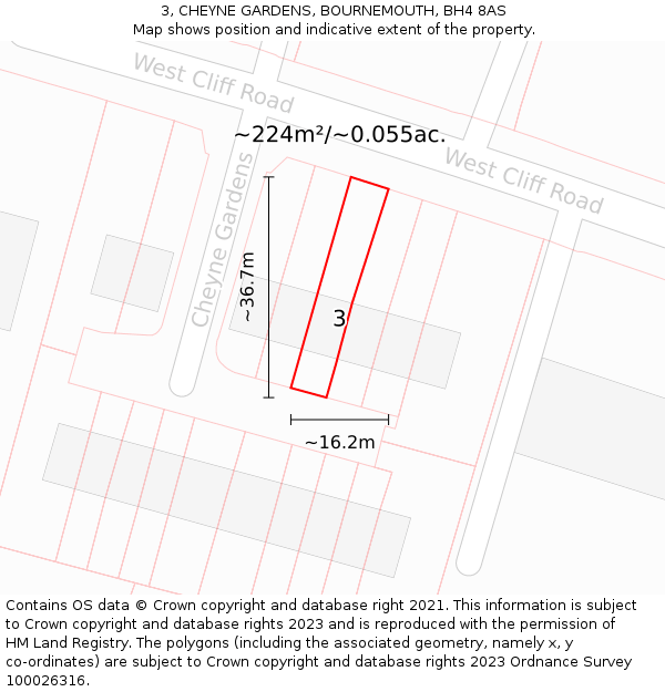 3, CHEYNE GARDENS, BOURNEMOUTH, BH4 8AS: Plot and title map