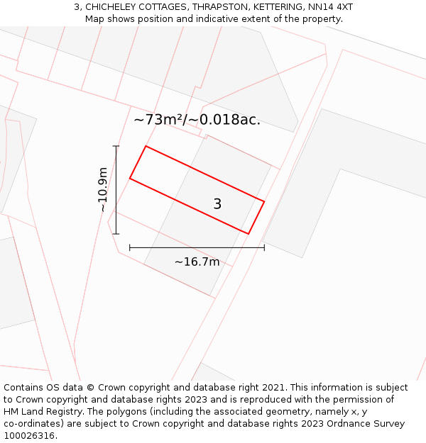 3, CHICHELEY COTTAGES, THRAPSTON, KETTERING, NN14 4XT: Plot and title map