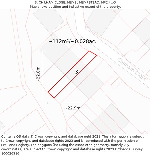 3, CHILHAM CLOSE, HEMEL HEMPSTEAD, HP2 4UG: Plot and title map