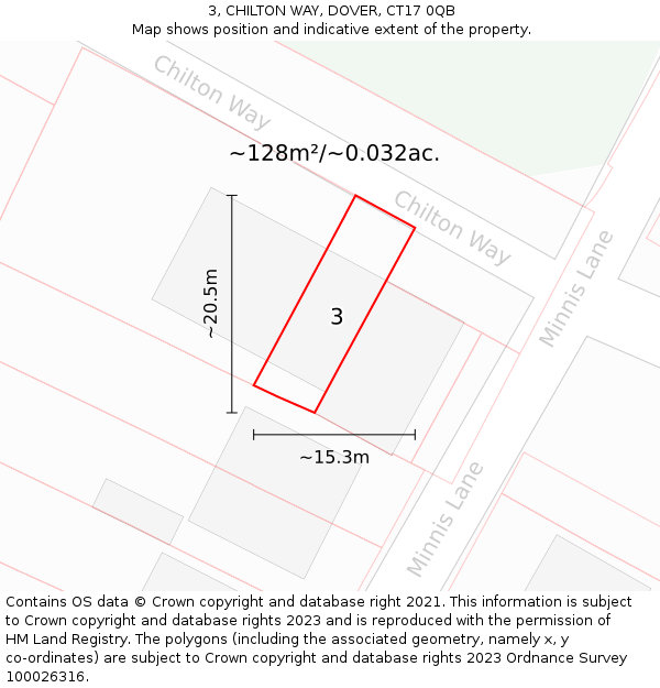 3, CHILTON WAY, DOVER, CT17 0QB: Plot and title map