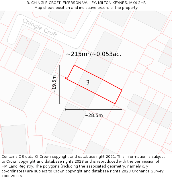 3, CHINGLE CROFT, EMERSON VALLEY, MILTON KEYNES, MK4 2HR: Plot and title map