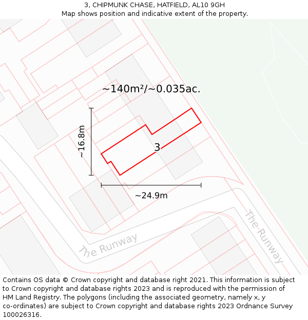 3, CHIPMUNK CHASE, HATFIELD, AL10 9GH: Plot and title map