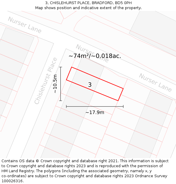 3, CHISLEHURST PLACE, BRADFORD, BD5 0PH: Plot and title map