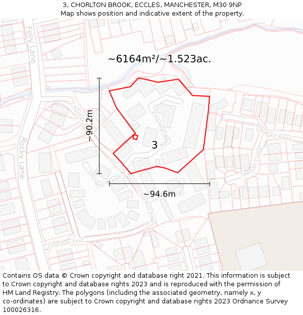 3, CHORLTON BROOK, ECCLES, MANCHESTER, M30 9NP: Plot and title map