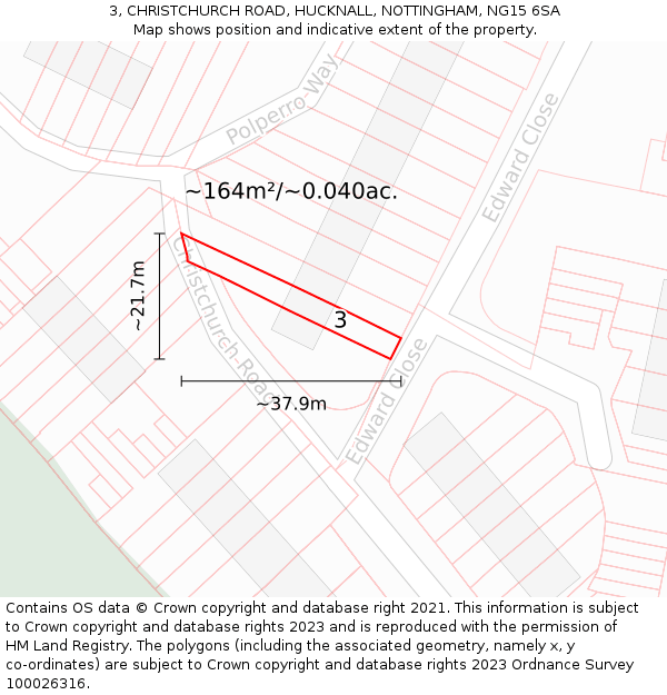 3, CHRISTCHURCH ROAD, HUCKNALL, NOTTINGHAM, NG15 6SA: Plot and title map