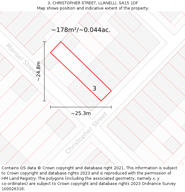 3, CHRISTOPHER STREET, LLANELLI, SA15 1DF: Plot and title map
