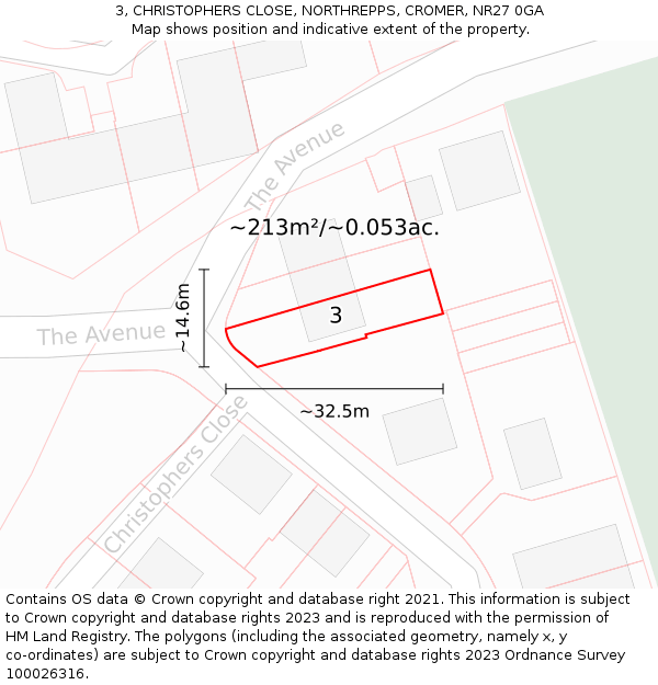 3, CHRISTOPHERS CLOSE, NORTHREPPS, CROMER, NR27 0GA: Plot and title map