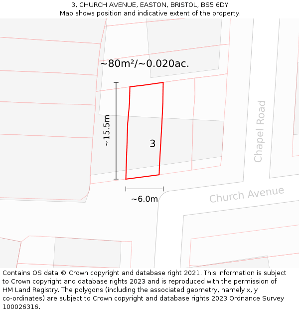 3, CHURCH AVENUE, EASTON, BRISTOL, BS5 6DY: Plot and title map
