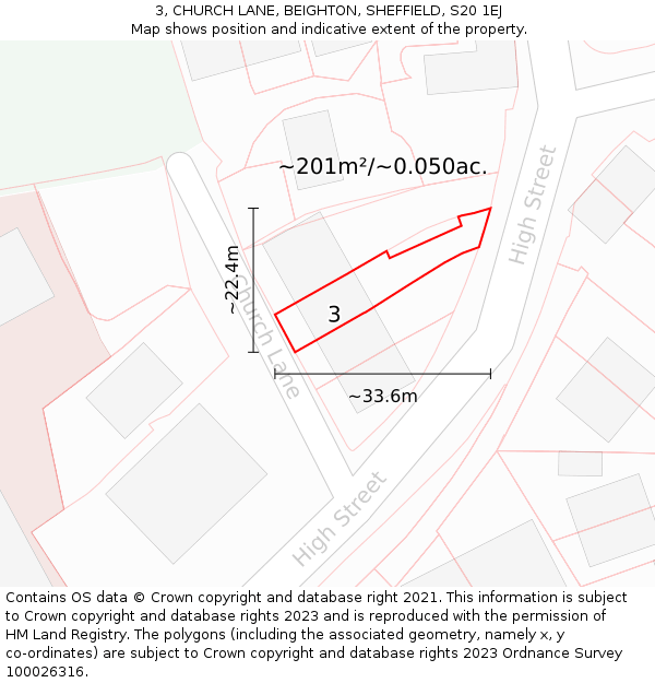 3, CHURCH LANE, BEIGHTON, SHEFFIELD, S20 1EJ: Plot and title map
