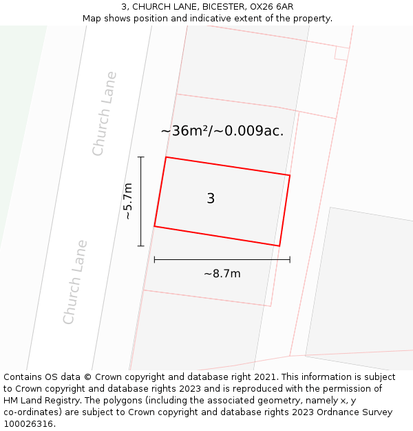 3, CHURCH LANE, BICESTER, OX26 6AR: Plot and title map