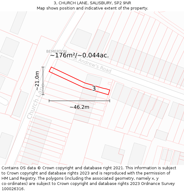 3, CHURCH LANE, SALISBURY, SP2 9NR: Plot and title map