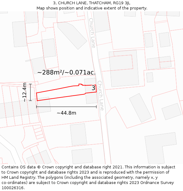 3, CHURCH LANE, THATCHAM, RG19 3JL: Plot and title map