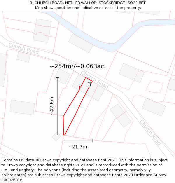 3, CHURCH ROAD, NETHER WALLOP, STOCKBRIDGE, SO20 8ET: Plot and title map