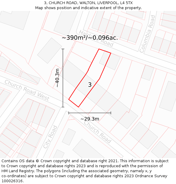 3, CHURCH ROAD, WALTON, LIVERPOOL, L4 5TX: Plot and title map