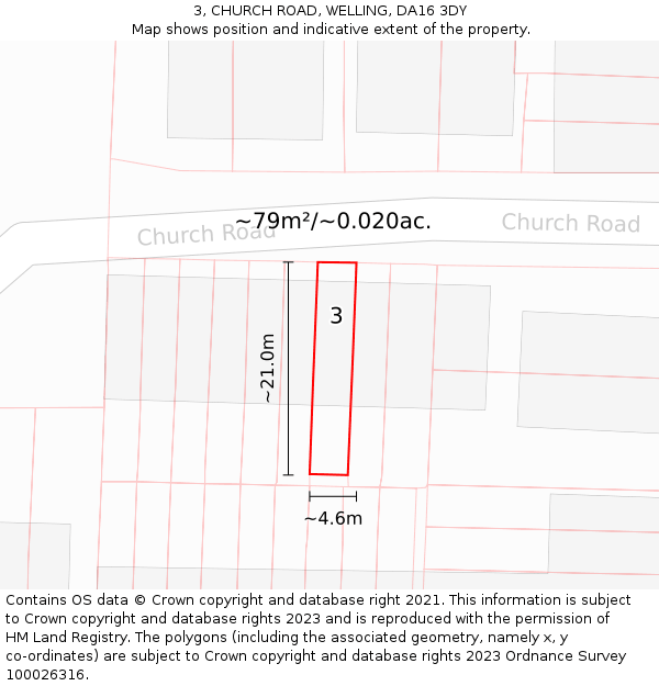 3, CHURCH ROAD, WELLING, DA16 3DY: Plot and title map