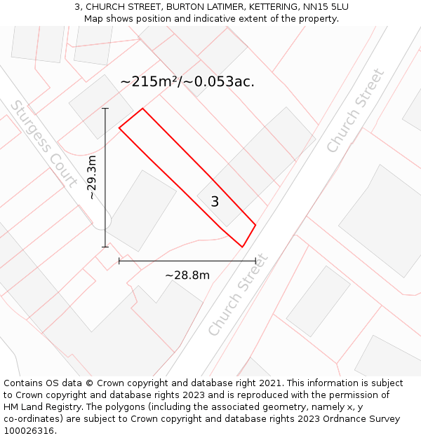 3, CHURCH STREET, BURTON LATIMER, KETTERING, NN15 5LU: Plot and title map