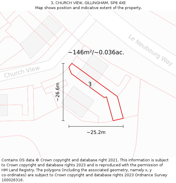 3, CHURCH VIEW, GILLINGHAM, SP8 4XE: Plot and title map