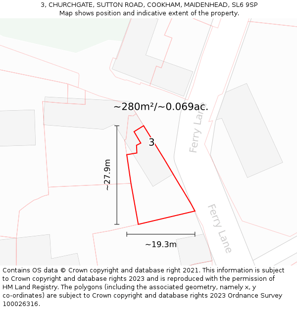 3, CHURCHGATE, SUTTON ROAD, COOKHAM, MAIDENHEAD, SL6 9SP: Plot and title map