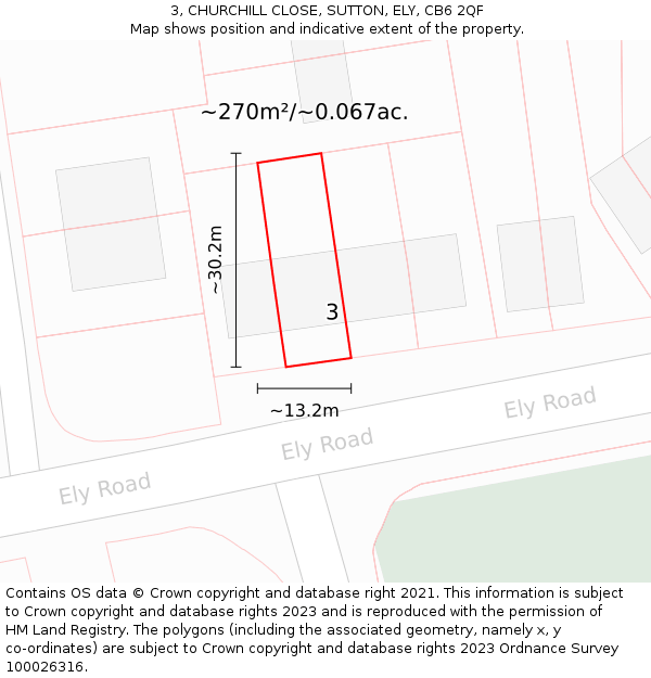 3, CHURCHILL CLOSE, SUTTON, ELY, CB6 2QF: Plot and title map